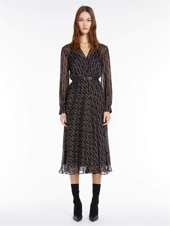 Max Mara Studio Umile Kjole, Navy Chains Print